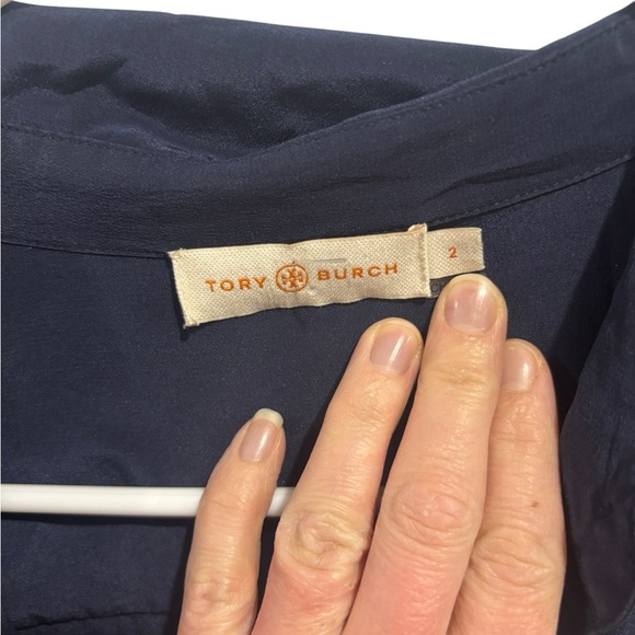 Tory Burch Navy Blue Women's Shirt Dress Button Up Collared Silk Size 2 - Picture 2 of 8